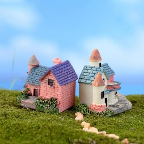 2 Pack Miniature Resin Fairy Castle Houses - DIY Mini Fairy Garden Ornaments for Dollhouse, Bonsai, and Micro Landscape | Fairy Tale House Figurines for Home, Yard, Desk,and Outdoor Garden Decorations