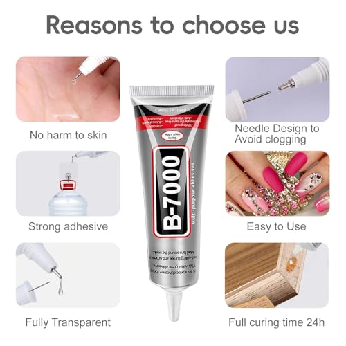 B-7000 Glue for Rhinestones and Jewelry Making | 50ml Clear Multipurpose Adhesive with Precision Tip | Super Strong Viscosity Craft Glue for Phone Screen Fabric Glass Wood | Waterproof Industrial Glue
