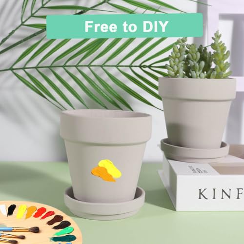 vensovo 4 Inch Grey Terracotta & Clay Pots with Saucer, 6 Pack - color: Gray