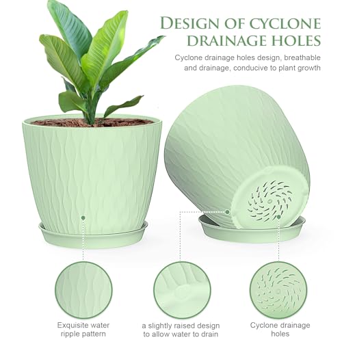 WSMKSZ 6 inch Flower Pots, 5 Pack Plant Pots with Drainage Holes and Saucers for Indoor Plants, Plastic Planters with Water Ripple for Small Garden House Plants, Nursery Pots for Succulent, Colorful - color: Colorful, size: 6inch 5pcs