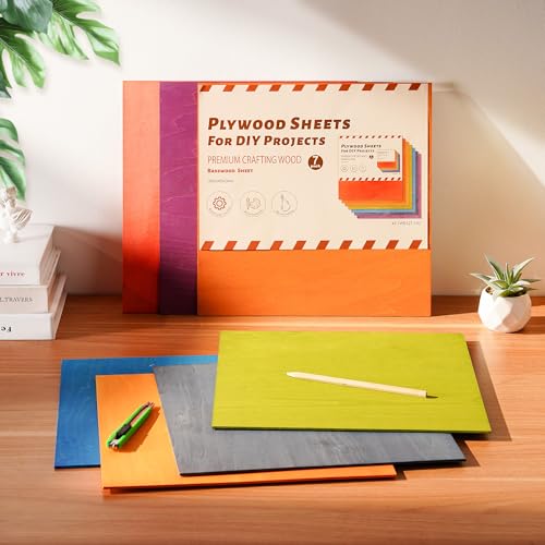 7 Pack Colored Plywood Sheets, 12 x 12 x 1/8 Inch, 3mm Basswood for Laser Cutting and Engraving, Thin Plywood Board Blanks for Architectural Models and DIY Wood Crafts - color: Colored 7-Pack, size: 1/8" x 12" x 12"