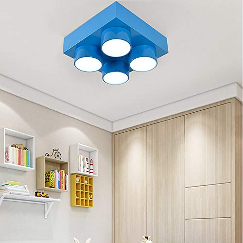 LAKIQ Modern Children Room Flush Mount Ceiling Light Fixture Acrylic Creative Colorful Block Toy Shape Kids Room Close to Ceiling Lighting for Kids Bedroom Kindergarten Playground (Square,Blue) - color: Blue, size: Square