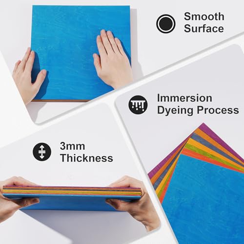 7 Pack Colored Plywood Sheets, 12 x 12 x 1/8 Inch, 3mm Basswood for Laser Cutting and Engraving, Thin Plywood Board Blanks for Architectural Models and DIY Wood Crafts - color: Colored 7-Pack, size: 1/8" x 12" x 12"