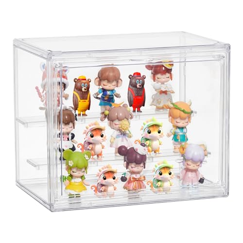 Attelite Acrylic Display Cases for Collectibles, Small Showcase with 3 Tier - size: S-1pack