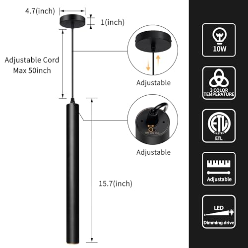 OKELI Modern Pendant Lights, 3 Color Temperature Adjustment LED Dimmable Pendant Light Fixtures, 2700K/4000K/6000K Pendant Lighting for Kitchen Island,Bar,Bedroom, 15.7inch, ETL, 1 Pack - color: Black-Dimmable+3 Color Temperature-1p, size: 15.7inch-1p