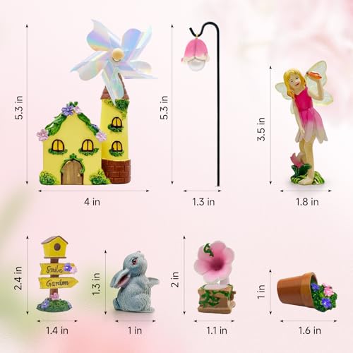 DONABELA Fairy Garden Kit Pink Mini Windmill House Decor Set Rabbit Flower Pot Supplies Signpost CD Player Resin Figurines Accessories Gift Indoor Outdoor Yard - style: Windmill house