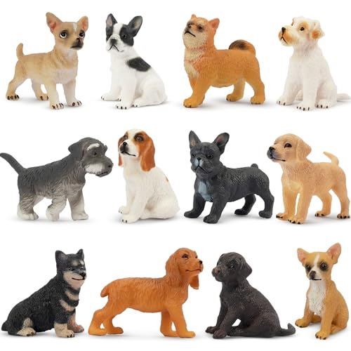 Toymany 12PCS Mini Dog Figurines – Realistic Hand-Painted Plastic Puppy Figures, Lifelike Animal Toy Set for Kids, Perfect Cake Toppers & Birthday for Boys Girls 3+ - style: A-Dogs