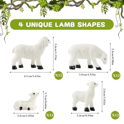 48 Pcs Mini Lamb Figurines Set, Miniature Animal Figures with 4 Poses, Realistic Lamb Resin Figurines for Micro Landscape, Fairy Garden Decor and DIY Crafts - color: Lamb