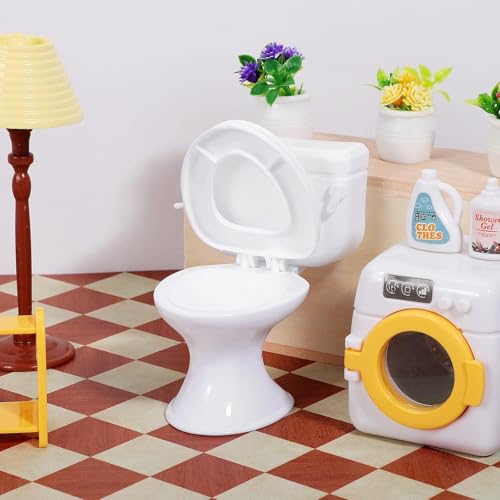 2Pcs Mini Toilet Seat Dollhouse Furniture Miniature Classic Bathroom Toilet Tiny Cake Topper Bathroom Furniture Dollhouse Accessories (White) - color: White