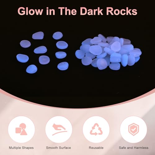 M METERXITY 200-Pack Glow in The Dark Rocks, 0.79" Resin Outdoor Garden Decorations Luminous Pebbles Stones for Garden Plants/Aquarium/Backyard Path, Aquarium Gravel [White] - color: White