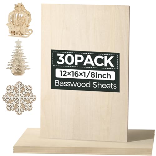 30 Pack Basswood Sheets, 12"x16"x1/8" Basswood for Laser Cutting - size: 30Pack 12"x16"x1/8"