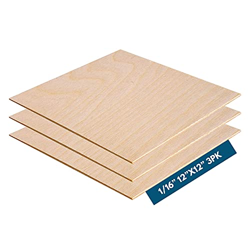 1.5mm 1/16" x 12" x 12" Aircraft Plywood Sheet (3pk) - AB/B Baltic Birch Material Perfect for Arts and Crafts, School Projects, Die-Cutting, and Wood Engraving - size: 1/16" x 12" x 12"