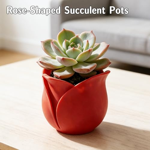 AGLOO Rose-Shaped Succulent Pots – Mini Flower Pots Tiny Planters for Desk Decor,3D Printed Small Cactus Pot for Office or Home, (Set of 2)