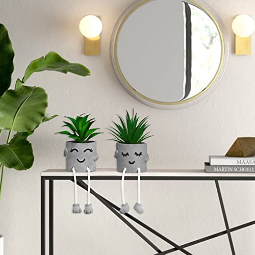 Zerzsy Faux Succulents in Cement Pots with Hanging Leg, Potted Mini Fake Plants for Desk Decor, Kitchen Shelf Decor, Office Decoration for Women, Bathroom Shelf Plants Decoration - Set of 2 - color: 2 Pcs Set/B
