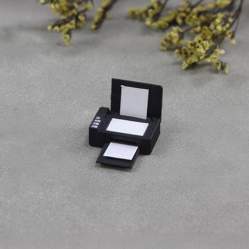 Miniature Printer (Choice of Black/Grey): 1:12 Scale Model for Dollhouse Office, Study, Modern Diorama, IT Workspace, Classroom, Desktop Collector Display (Black) - color: Black
