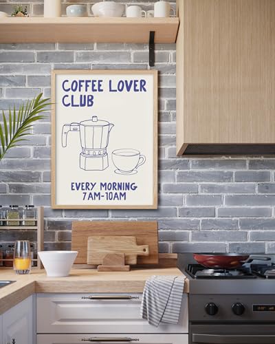 HesenDot Coffee Lover Club Framed Wall Art,Moka Pot Coffee Bar Print,12x16 - color: Coffee Lover Framed