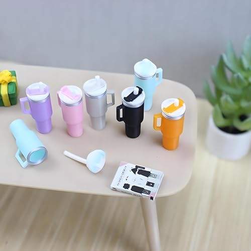 6 Pcs Miniature Drink Tumblers with Detachable Lid & Straw – Realistic 1/12 Scale Dollhouse Thermal Cups, Multi-Color Set for DIY, Micro Fairy Garden,Office Display & Collectible Mini Ornaments