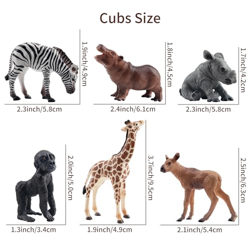 Toymany 12PCS Forest Animals Baby Figurines, Realistic Woodland Animals Figures Toys Includes Elephant, Mountain Lion, Giraffe and Deer Cubs, Cake Toppers Christmas Birthday Gift for Kids - style: Baby Wild Animals
