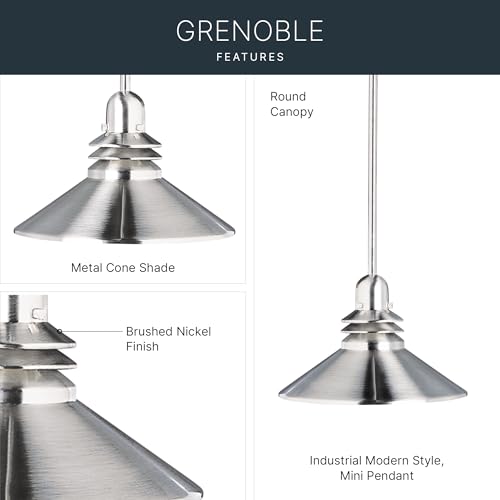 Kichler Grenoble Mini Pendant Light with Cone Shade, Brushed Nickel