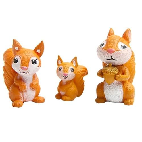 Cute Squirrel Family Figurine Set - Miniature Garden Fairy Ornament for DIY Home Decor, Micro Landscape Accessories, Bonsai Craft Decor, Fairy Garden Decorations, 3Pack