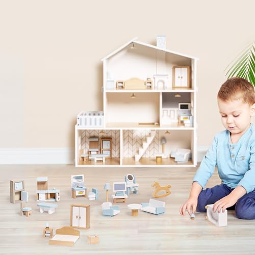 ROBUD Wooden Dollhouse Furniture Set, 23 Pcs Dollhouse Accessories