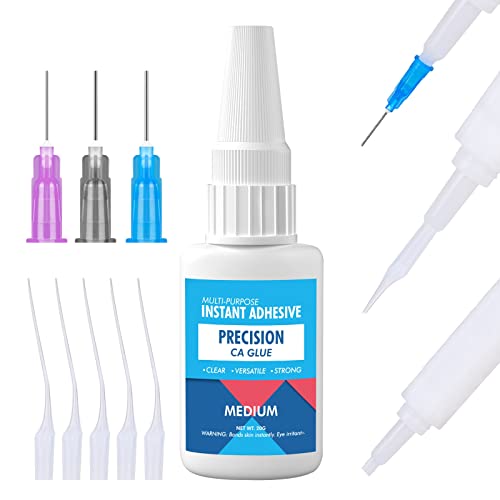 Medium CA Glue Adhesive for Metal and Stones - Quick Dry Model Adhesive With Precision Microtips Applicators for Jewelry Making, Repairing Ceramic, Hobby Crafts