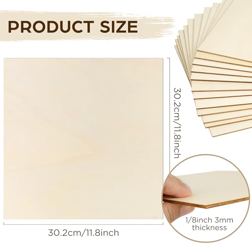 LotFancy Basswood Sheets for Craft, 12 Pack, 12 x 12 x 1/8 Inch, 3mm Thick Plywood Sheets, Unfinished Wood Boards for Laser Cutting & Engraving, DIY Architectural Models, Wood Burning and Stain - size: 12 x 12 x 1/8 12pcs