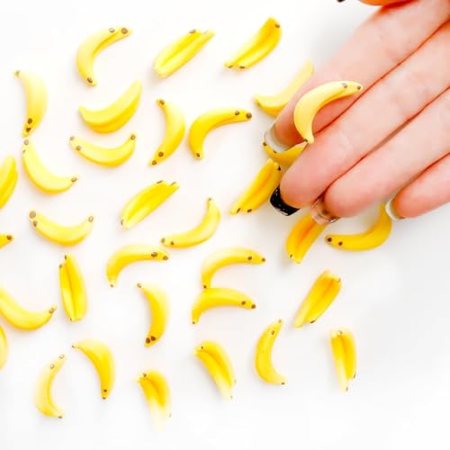 30Pcs Yellow Mini Plastic Artificial Bananas 1/12 Scale Dollhouse Accessories, Realistic Miniature Fruit Models for Fairy Garden Kitchen Decor & DIY Crafts