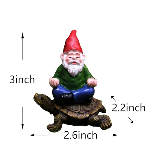 Mini Turtle Gnome Statue for Fairy Garden, Hand-Painted Meditation Gnome on Turtle, Tiny Gnome Figurine Plant Pot Decor, Fairy Garden Miniatures & Accessories, 3 x 2.6 x 2.2 Inches - color: Meditating Gnome Turtle