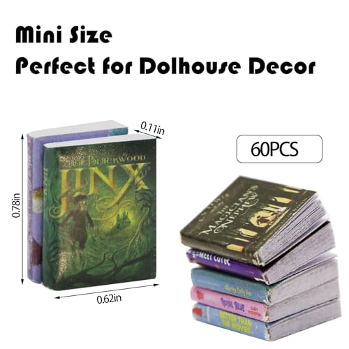 60 Pcs 1:12 Scale Mini Books, Miniatures Dollhouse Tiny Small Flip Books