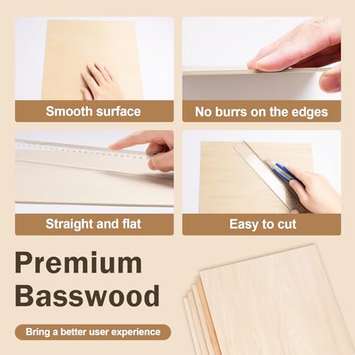5 Pack Basswood Sheets for Crafts,12"x12"x1/12 2mm Thick Plywood Sheets with Smooth Surfaces-Unfinished Squares Wood Boards for Laser Cutting, Wood Burning, Architectural Models, Staining - size: 5 Pack -12X12X1/12 Inch