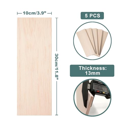 Balsa Wood Sheets 1/2" Inch Thick 12" x 4" Unfinished Wooden Board by Craftiff (5 Pack)
