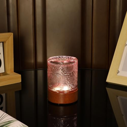 Small Battery Operated Light with Timer,Adult Night Lights for Bedroom,Mini Lamp for Lndoor Use in Bathroom, Hallway,Glass Light Lamp (Pink) - color: Pink