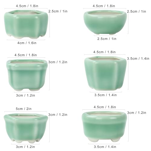 Bonsai Planter 1.8 inch (4.5cm) Mini Succulent Glazed Pots Set of 18 Green - color: Green