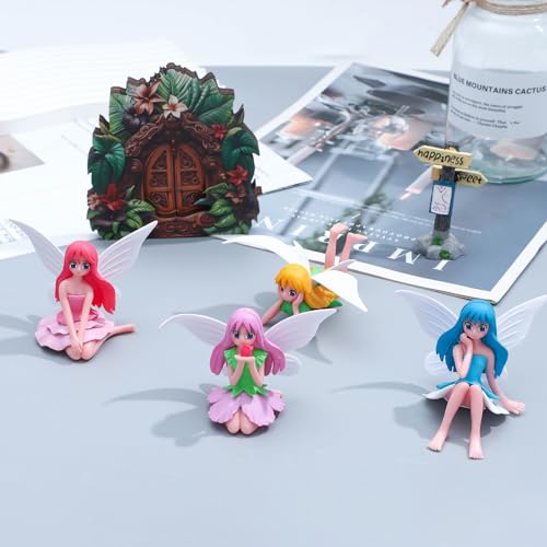 ONEST 6 Pieces Miniature Fairy Garden Accessories Small Fairy Figurines Hand Painted Fairies Figures for Car Decor Garden Flower Pot Birthday Cake Topper - style: Fairy and Door B