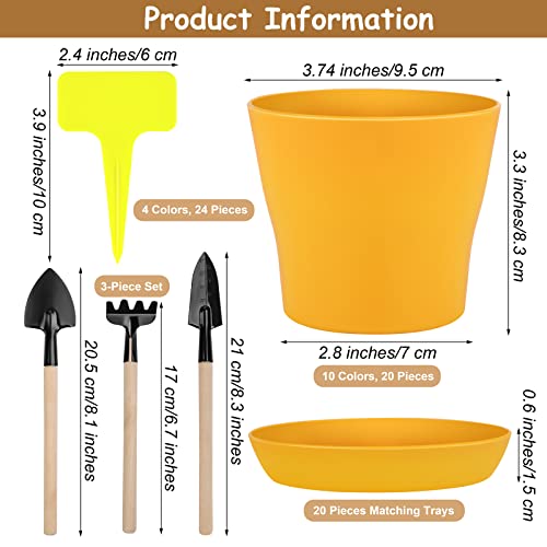 Hahood 20 Pack Plastic Planters 4 Inch Plant Flower Pot with Trays, Seedlings Nursery Pots Planter Flower Container Seed Pots for Seedling, Transplanting, Cutting, Assorted 10 Colors - size: 4 Inches