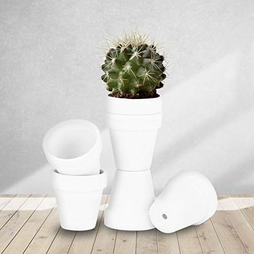 FCFKUK 24pcs Small Mini Clay Pots, 2.5'' Terracotta Pot Clay Ceramic Pottery Planter, Cactus Flower Terra Cotta Pots, Succulents Nursery Pots, with Drainage Hole, for Indoor/Outdoor - color: White