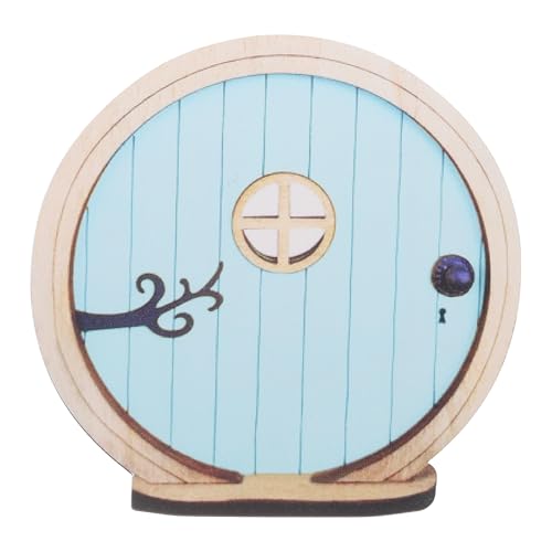 Fairy Garden Door Tree Dollhouse Wooden Door Miniature DIY Blue - color: Blue