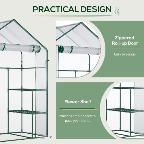 Outsunny 5' x 2.5' x 6.5' Mini Walk-in Greenhouse 3 Tier Shelves PVC Clear - color: Dark Green