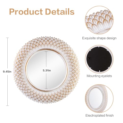 Decorative Wall Mirror, Round White Mirror, 10 x 10in - color: White