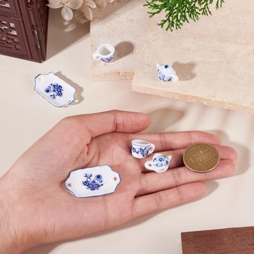 6Pcs Porcelain Cup Charms 3 Styles Miniature Ceramics Cup Teapot Plate Mini Tea Cups Hanging Pendant with Flower for Keychains Earrings Jewelry Making - color: White With Blue Flower-3 Styles