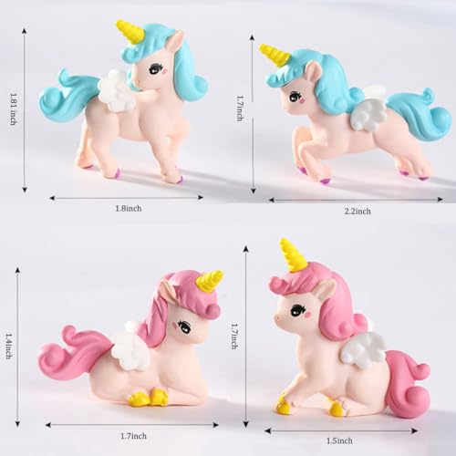 Cute Mini Flying Horse Unicorn Model Figure Cake Toppers 8 Pcs Fairy Garden Miniature Unicorn Figurines DIY Moss Landscape Craft Dollhouse Birthday Party Decorations