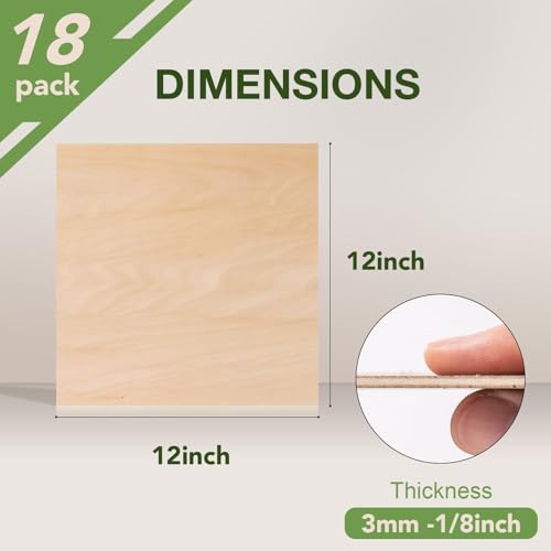 18 Pack Basswood Sheets, 12 x 12 x 1/8 Inch-A/A Grade, 3mm Plywood for Laser Cutting and Engraving, Thin Unfinished Wood Sheets Blanks for Architectural Models and DIY Wood Crafts - color: Basswood 18-Pack, size: 1/8" x 12" x 12"