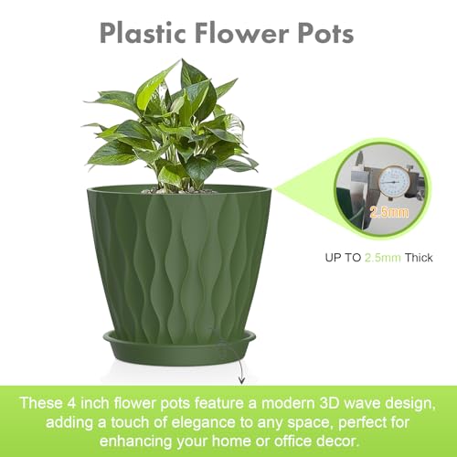 Meowell 4 inch Small Plastic Nursery Pots, Seedling Pots, 5 Set Water Ripples Plant Pots for Indoor Plants, Flower Pots with Drainage Holes and Saucers, Seed Starter Pots for Succulent, Colorful - color: Colorful, size: 4 inch 5 pieces
