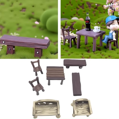 10 Pcs Miniature Table and Chairs Set Vintage Micro Landscape Decoration Garden Furniture Ornaments for DIY Craft Fairy Garden Accessories