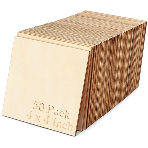 Blisstime 50PCS 4x4 Inch Wood Squares Unfinished Square Wood Pieces for Crafts,Painting, Writing, DIY Supplies, Engraving and Carving, Home Decorations (4x4 Inch 50Pcs) - size: 4x4 Inch 50Pcs