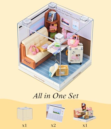 Train Carriage Super Miniature House Kit - DIY Plastic 3D Model Building Set for Teens, Build Your Own Cozy Train Scene with Dustproof Case, Creative Craft Gift for Girls Women - color: Train Carriage, size: Small