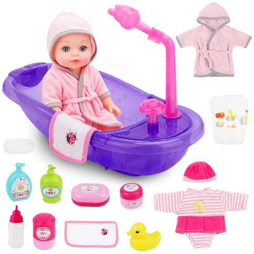 deAO 12" Baby Doll Bath Playset Functional Bathtub Detachable Shower - color: Purple
