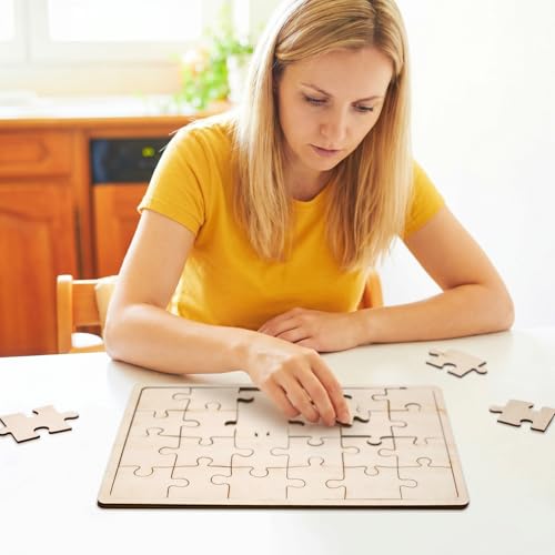 Deekin 30 Sheets Unfinished Wood Blank Puzzles Customizable Blank Wooden Pieces Freeform Things to Paint, Write and Draw On, Wooden Jigsaw Puzzles for Kids DIY Craft, 8.9 x 5.9 Inch (Pack of 4) - size: 8.9 x 5.9 inches (Pack of 4)