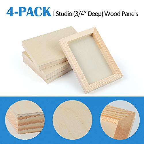 Falling in Art 4 Pack 5x7’’ Unfinished Birch Wood Panels Kit for Painting - size: 5'' x 7'' Studio